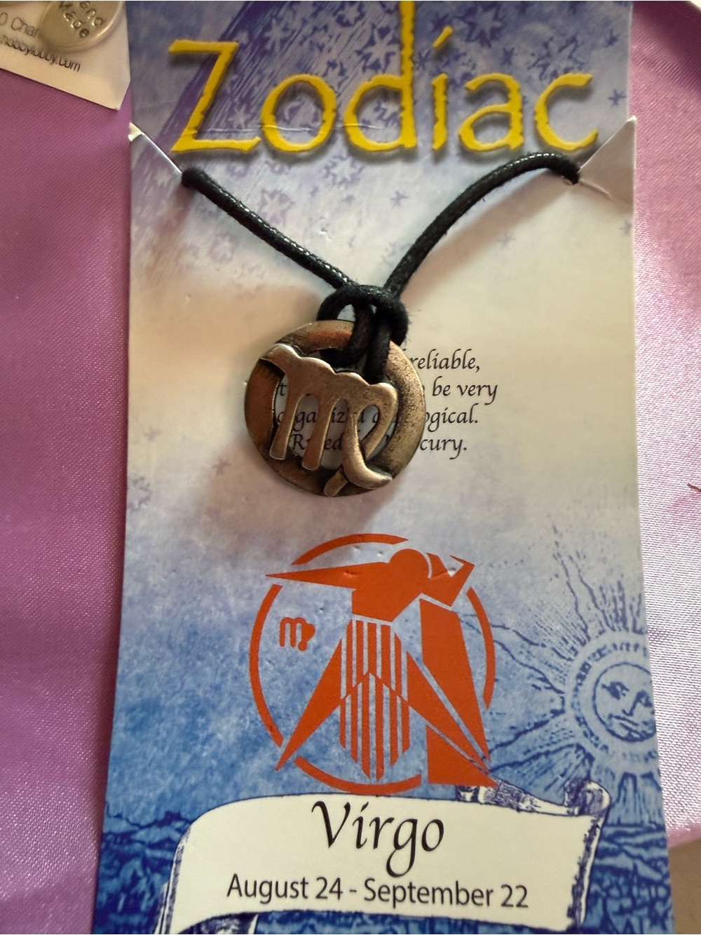Zodiac Virgo Necklace Pendant with Black Cord